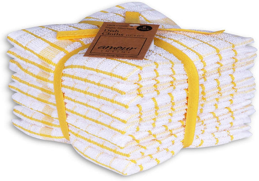 AMOUR INFINI Kitchen Dish Cloths Set of 8 - Ultra Soft, Highly Absorbent, Quick-Drying Terry Cotton Dishcloths 12"x12" Inch Wash & Cleaning Cloths for Kitchen & Dishwashing (Yellow) - Nestoria