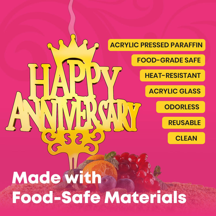 Happy Anniversary Reusable Gold Romantic Cake Candle
