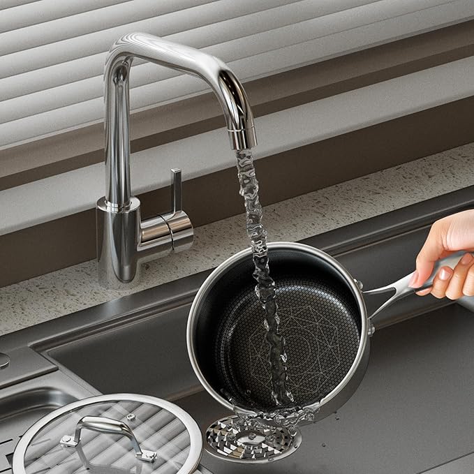 COOKER KING Sauce Pan Set, 1.5 QT & 2 QT Saucepan with Lid, Hybrid Ceramic Nonstick Saucepan, non stick Sauce pot, Stainless steel Cookware, Induction Compatible (PFAS/PFOA/PTFE Free)