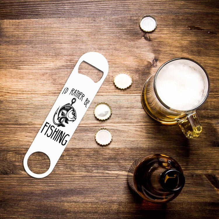 Fish Stainless Steel Bottle Opener I'D Rather Be Fishings Lettering Flat Beer Bottle Opener Keychain for Home Kitchen Bar Restaurant Party Birthday Gift