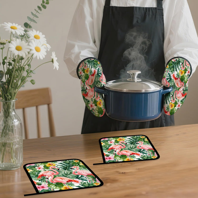 Palm Leaf Oven Mitts and Pot Holders Set (4 Count)
