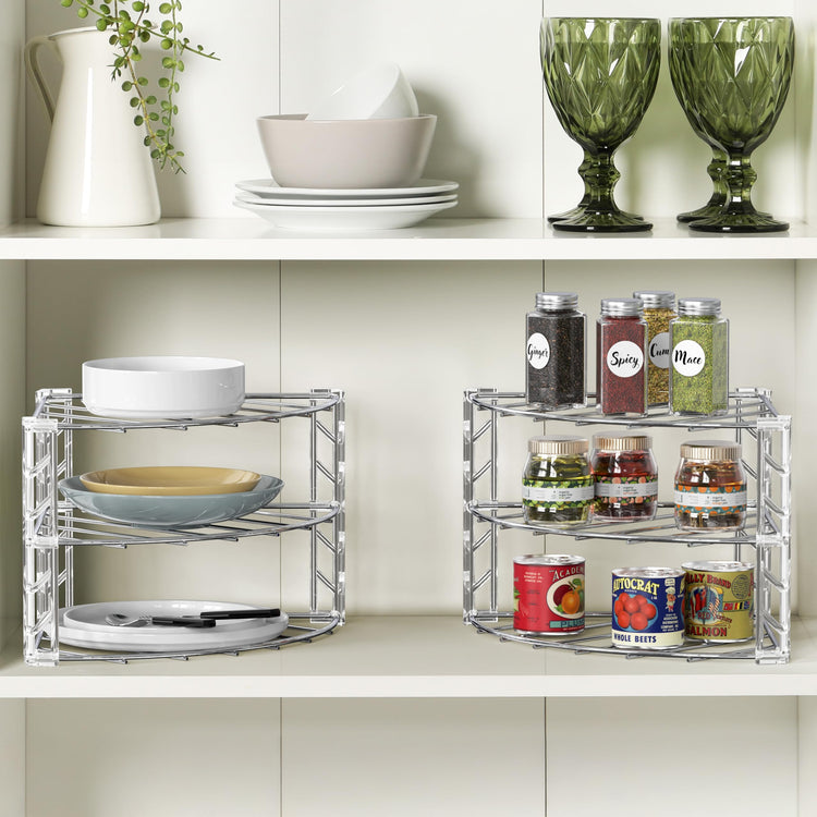 3 Tier Counter & Cabinet Corner Shelf Organizer 2 Pack Chrome (6 Count)