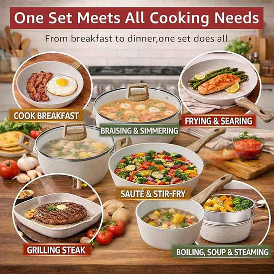 24-Piece Pots and Pans Set Non Stick, Titanium-Reinforced Ceramic Cookware Set, Long-Lasting Nonstick,Non Toxic PFAS-Free, Induction Compatible, Complete Kitchen Set for Everyday Cooking