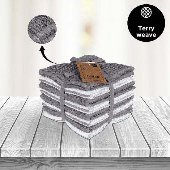 AMOUR INFINI Dish Cloths for Washing Dishes Set of 8 - Highly Absorbent, Super Soft Kitchen Dishcloths - Reusable Quick Dry Dish Rags for Cleaning & Drying Kitchen Linens (12x12 Inch - L.Grey) - Nestoria