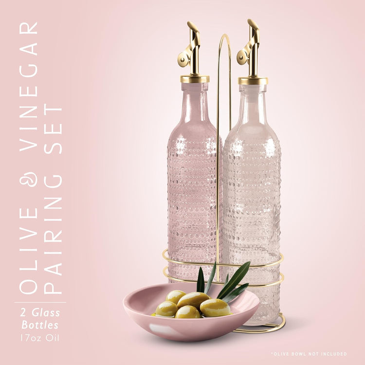 COOK WITH COLOR Glass Olive Oil Bottle Dispenser - 2 Pack- 17oz Oil and Vinegar Cruet - Olive Oil Carafe Decanter for Kitchen