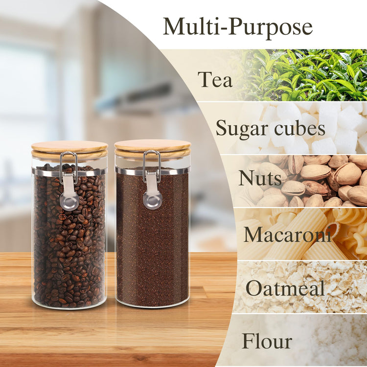 Glass Coffee Canister Coffee Containers for Ground Coffee Coffee Bean Storage Airtight Seal with Locking Clamp
