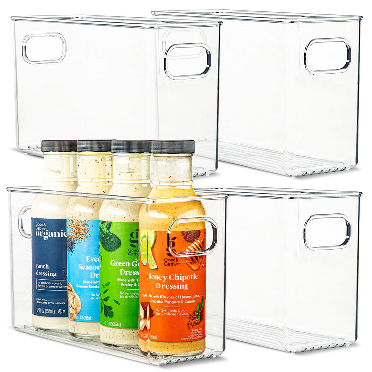 Plastic Food Storage 4 Pack Clear Container Bin with Handles for Organizing Kitchen