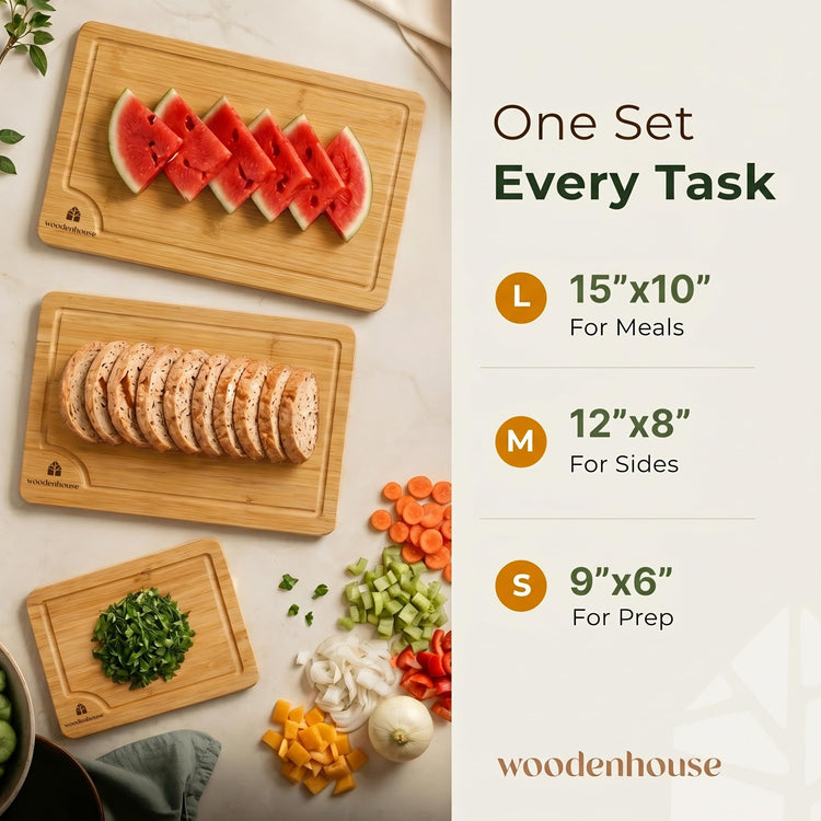 Bamboo Cutting Boards for Kitchen Set of 3 (3 Count)