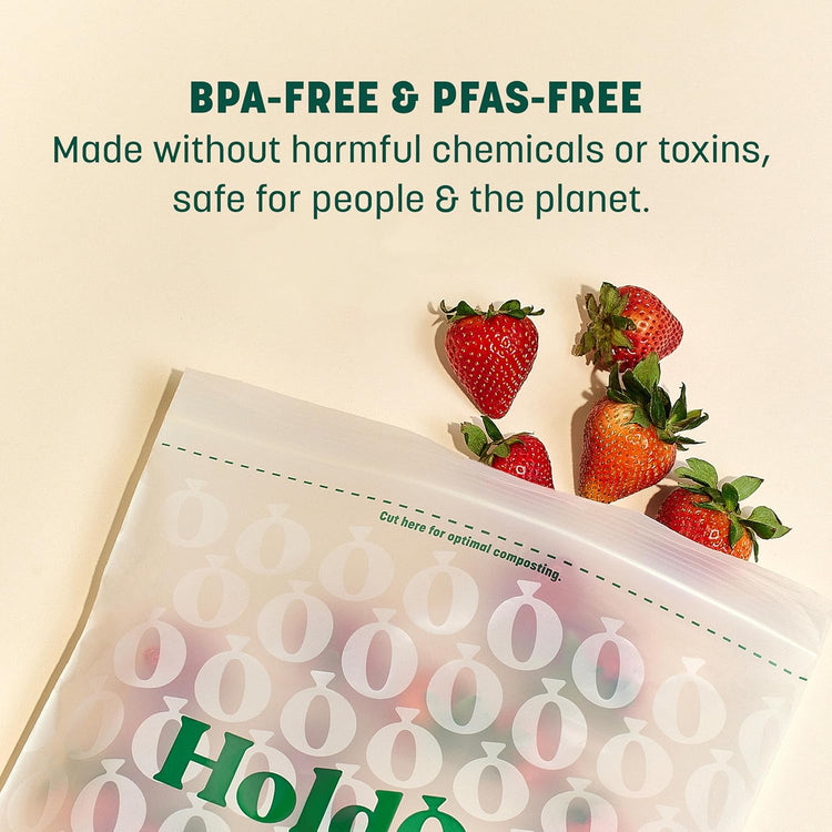 HoldOn Zipseal Gallon Bags - Compostable, PFOA-Free, BPA-Free, Food-Safe Zip Seal Food Storage Bags/Freezer-Safe Gallon Bags With Secure Seal for Home & Travel (2-pack, 50 bags total)