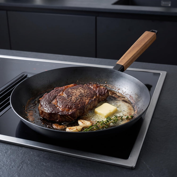 Forest 3 Quart Blue Carbon Steel Pan & Wok Set with Acacia Wood Handle (4 Count)