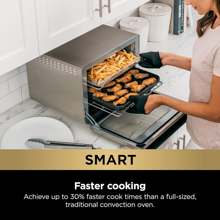 NINJA DT251 Foodi 10-in-1 Smart Air Fry Digital Countertop Convection Toaster Oven with Thermometer XL Capacity and a Stainless Steel Finish (Renewed)