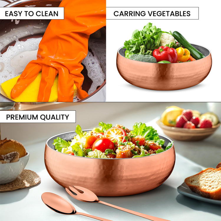 Set of 3 Premium Stainless Steel Salad Mixing Bowl Hammered Finish (3 Count)