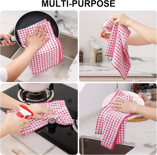 Kitinjoy Cotton 12 Pack Kitchen Towels and Dishcloths Sets, 16 x 25 Inch & 12 X 12 Inch Dish Towels Bulk, Super Soft and Absorbent Hand Towels for Kitchen Drying, Red - Nestoria