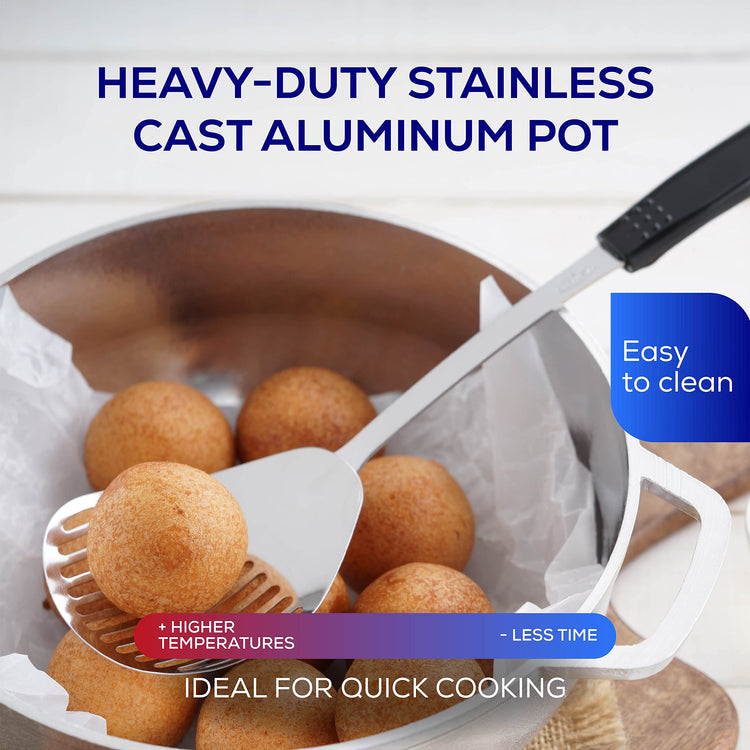 Small Size) Caldero 7 Cups - 2.4 QT / 2.3 L, Stainless Aluminum Pot, Even Heat Distribution and Fast Cooking Dutch Oven Pot, Ergonomic Handles, Ideal for Rice, French Fries, and More