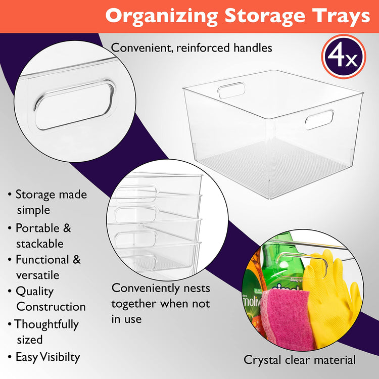 Clear Plastic Storage Bins for Kitchen (4 Count)