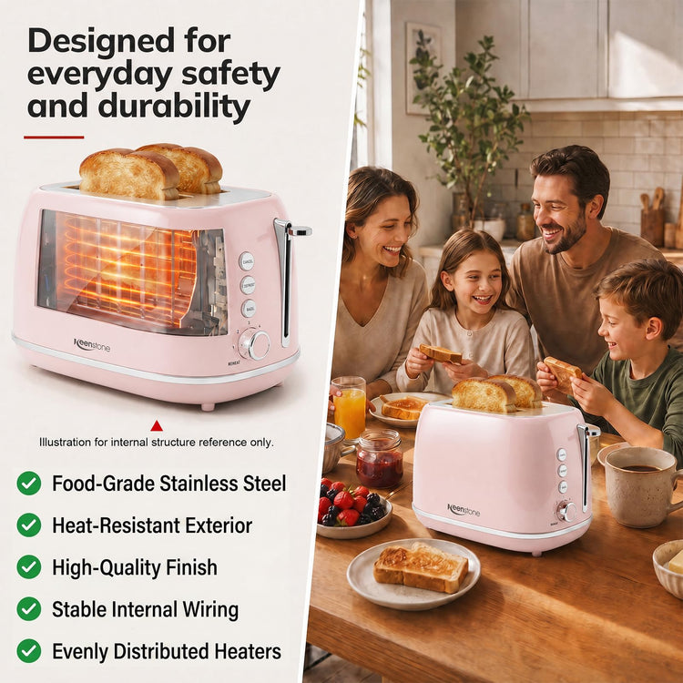 2 Slice Toaster Retro Stainless Steel with Bagel