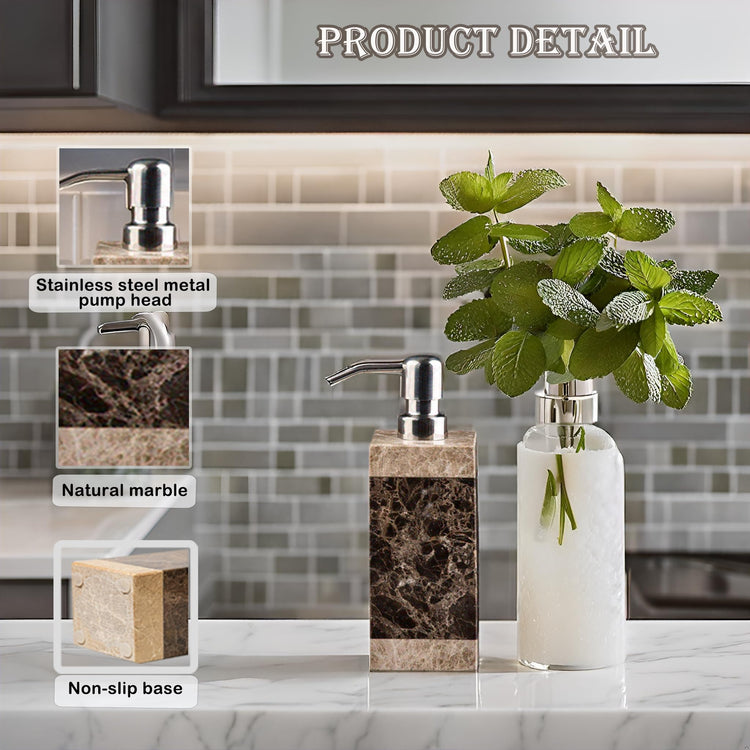 Hand Liquid&Lotion Soap Dispenser Pump Bottle Natural Marble for Kitchen Bathroom Countertop Laundry Room Holds Dish Soap Shampoo Laundry Liquid Shower Gel