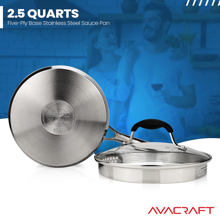 2.5 Quart Stainless Steel Saucepan with Glass Strainer Lid