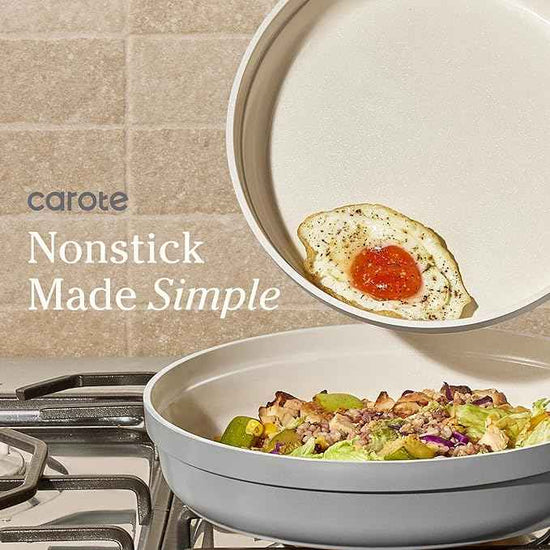 Carote 20pcs Ceramic Cookware Set with Detachable Handles, Pots and Pans Set Non Stick, RV Kitchen Cooking Pot and Pan, Dishwasher Safe, Non-toxic Induction Cookware PFAS and PFOA Free, Grey