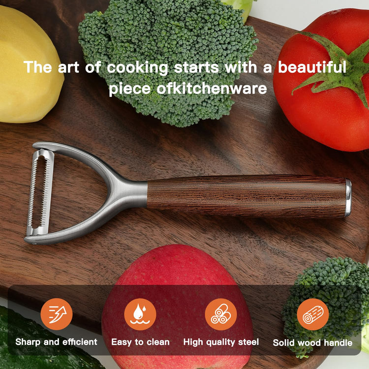 Serrated Blade Premium Y Type 304 Stainless Steel Multifunctional Kitchen Peeler Real Wood Handle Ultra Sharp Blade Vegetable Potato Apple