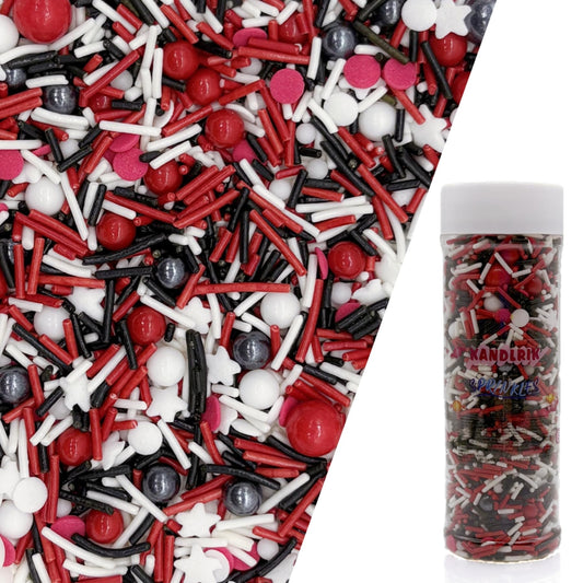 Red & Black & White Sprinkles Candy Mix Size Edible Pearls Cake Decorations Cupcake Toppers Cookie Decorating Perfect for Wedding Party Valentine Halloween Christmas Supplies 4.58OZ (4.58 Ounce)