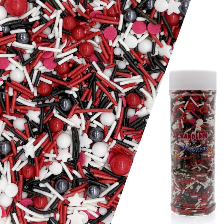 Red & Black & White Sprinkles Candy Mix Size Edible Pearls Cake Decorations Cupcake Toppers Cookie Decorating Perfect for Wedding Party Valentine Halloween Christmas Supplies 4.58OZ (4.58 Ounce)
