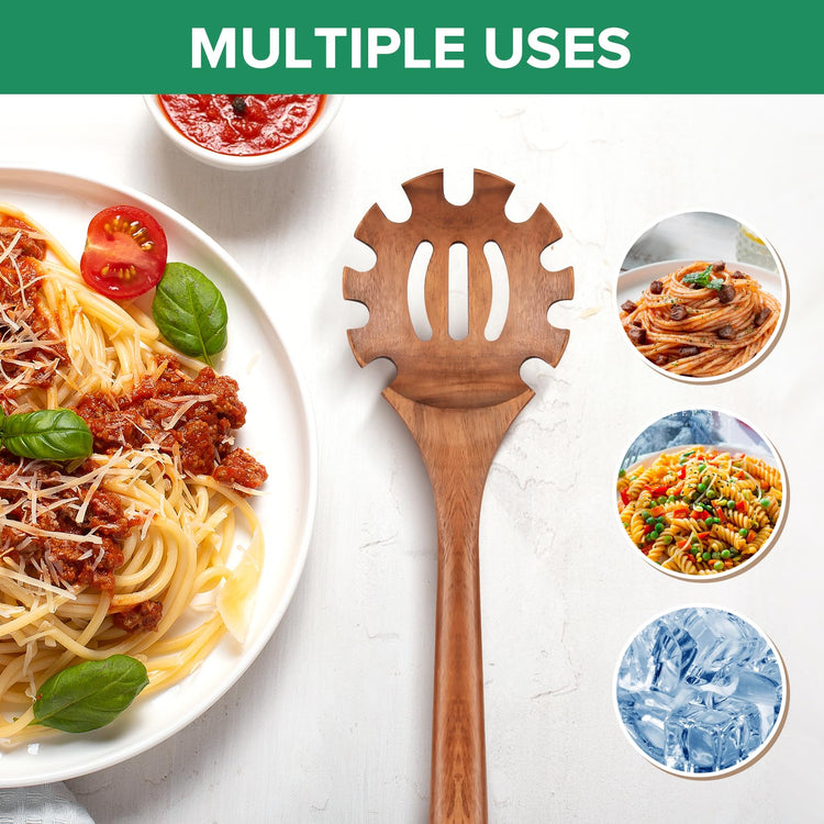 Wooden Pasta Spaghetti Noodle Slotted Spoon