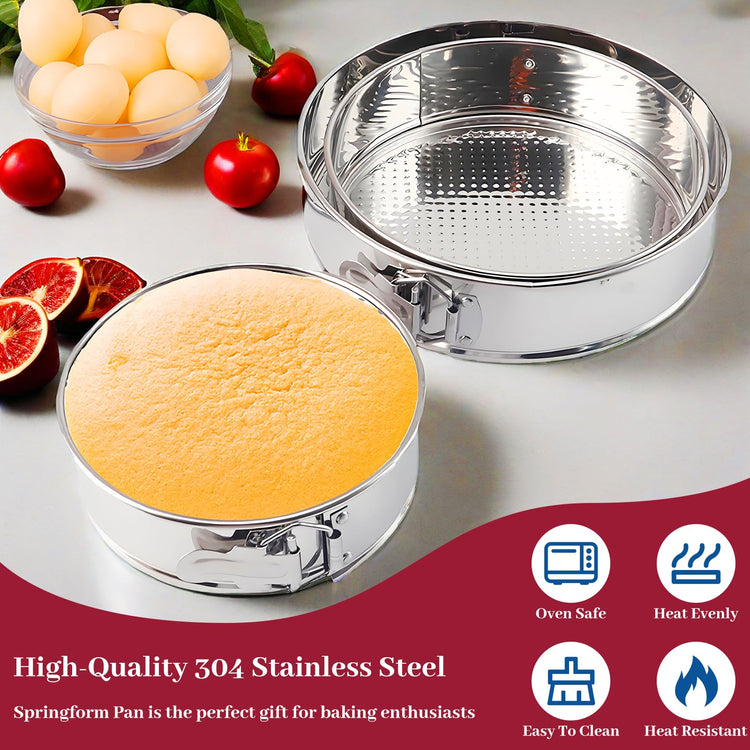 10 Inch Springform Pan 304 Stainless Steel Nonstick Springform Cake Pan with Removable Bottom