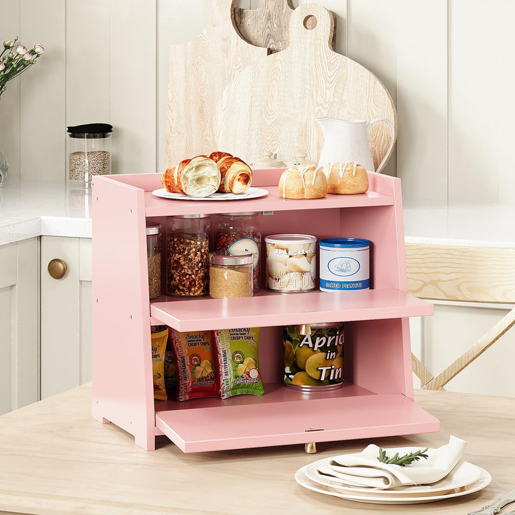 Vintage Double Layer Bread Box for Kitchen Counter Bamboo Bread Storage Container Large Capacity Bread Storage Bin