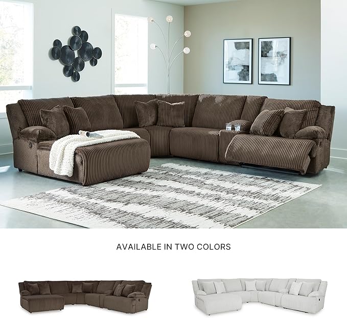 Signature Design by Ashley Top Tier Modern Right-Arm Facing 6-Piece Reclining Sectional with Chaise, Armrest, Throw Pillows and Storage, Dark Brown