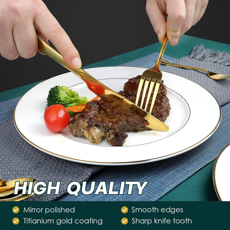 Gold Silverware Set, OGORI 30-Piece Gold Forged Stainless Steel Flatware Set, Service of 6