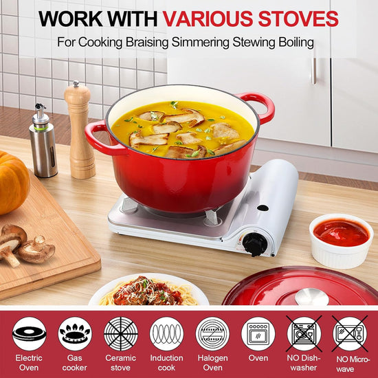 P&P CHEF 7QT Enameled Dutch Oven, Cast Iron Dutch Oven Pot with Lid for Bread Baking, Enameled Casserole Pot for Roasting Braising Stewing Frying Simmering, Various Stoves & Easy Clean, Red - Nestoria