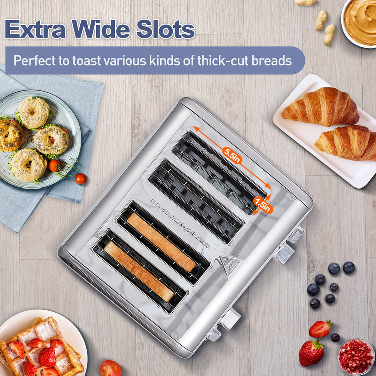 4 Slice Stainless Steel Toaster with Digital Display