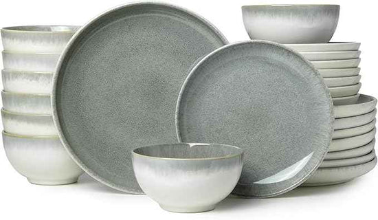 24 Piece Dinnerware Sets for 8, Modern Stoneware Plates and Bowls Sets, Perfect for Family Gatherings & Holiday Celebrations, Easy Cleaning Dishes, Stack Compactly Plate Set, Gradient Green