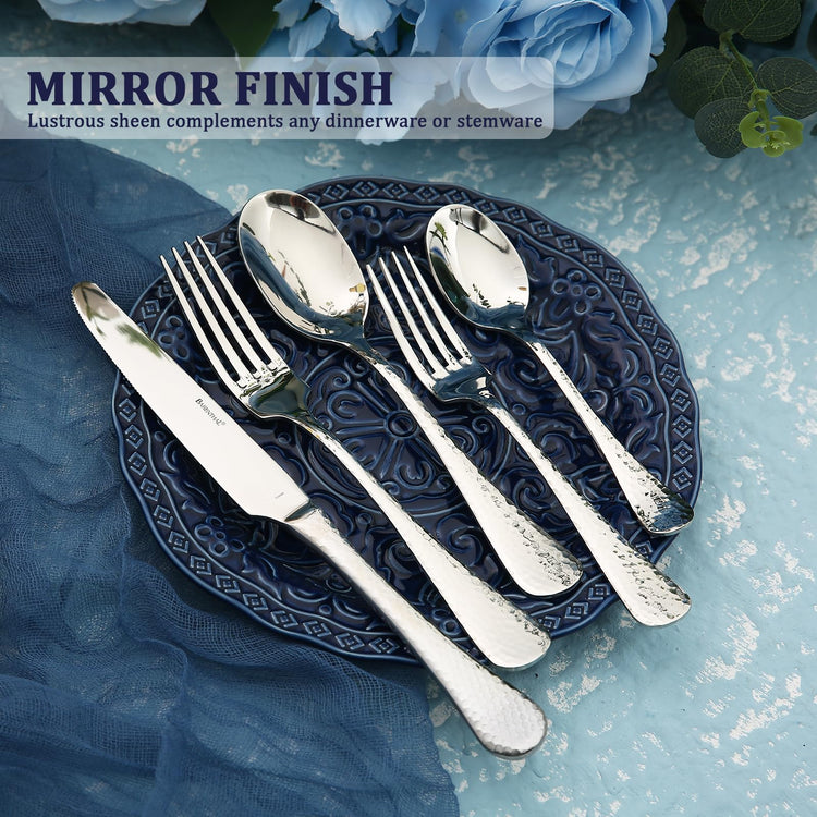 20 Piece Hammered Silverware Set (71.49 Count)