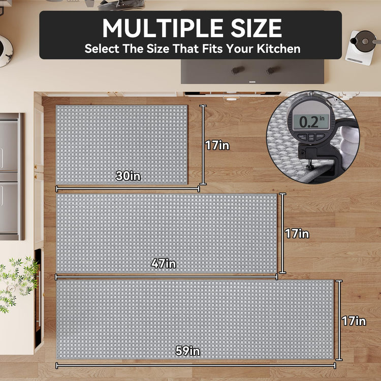 Kitchen Mat Kitchen Rugs Sets of 2 PCS Non Slip Gray 17"x30"+17"x47" (10.98 Sq Ft)