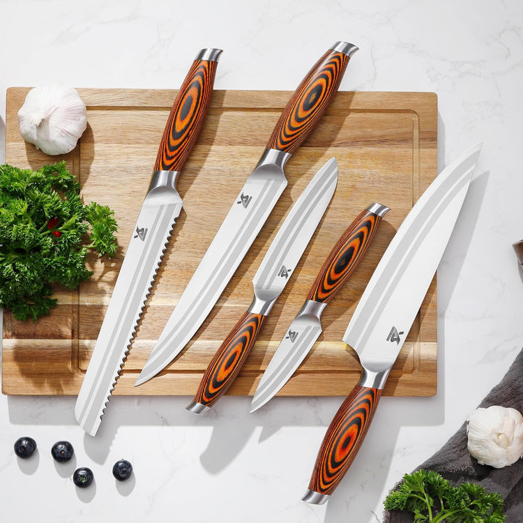 MSY BIGSUNNY 5pcs Knife Set Kitchen Utensils Knife, German Stainless Steel Professional Chef Kitchen Knife Set, Tang Series