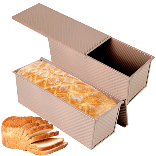 2 pack 2.2lb Aluminized Steel Gold Pullman Loaf Pan with Lid (2 Count)