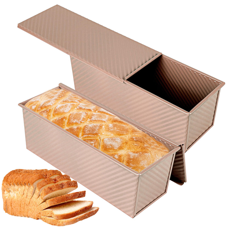 2 pack 2.2lb Aluminized Steel Gold Pullman Loaf Pan with Lid (2 Count)