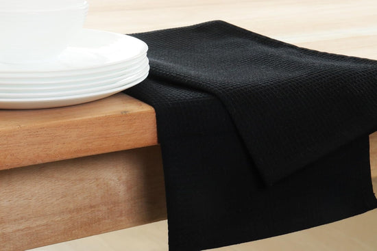 PurpleEssences Waffle Weave Kitchen Towel, 100% Cotton - 15 x 25 Inches, with Hanging Loop Ultra Soft Absorbent Quick Drying Dish Cloth, Tea and Hand Towels, 6 Pack - Spring Summer - Black - Nestoria