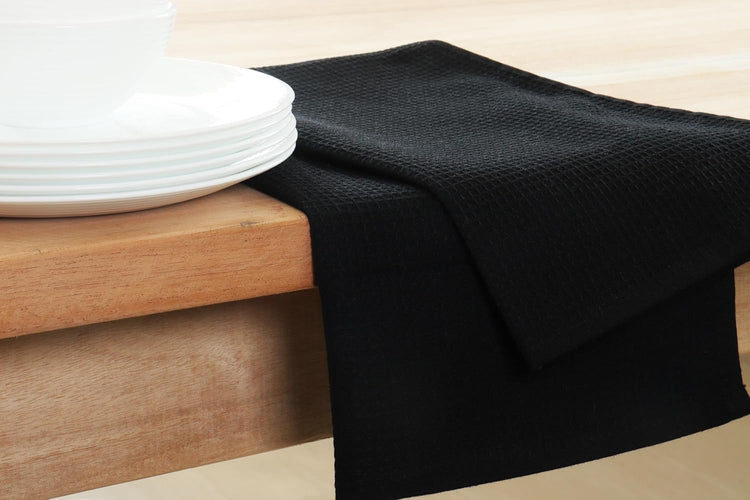 PurpleEssences Waffle Weave Kitchen Towel, 100% Cotton - 15 x 25 Inches, with Hanging Loop Ultra Soft Absorbent Quick Drying Dish Cloth, Tea and Hand Towels, 6 Pack - Spring Summer - Black - Nestoria