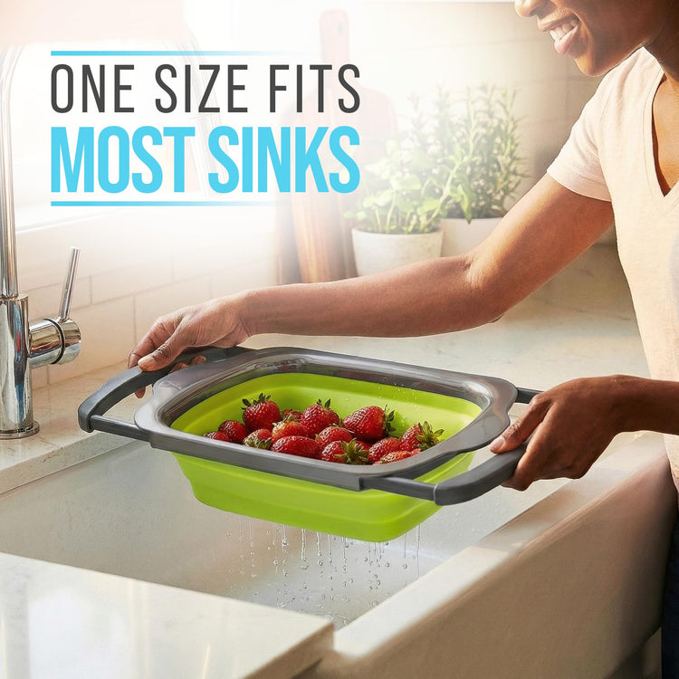 Green XL Collapsible Silicone Over Sink Colander