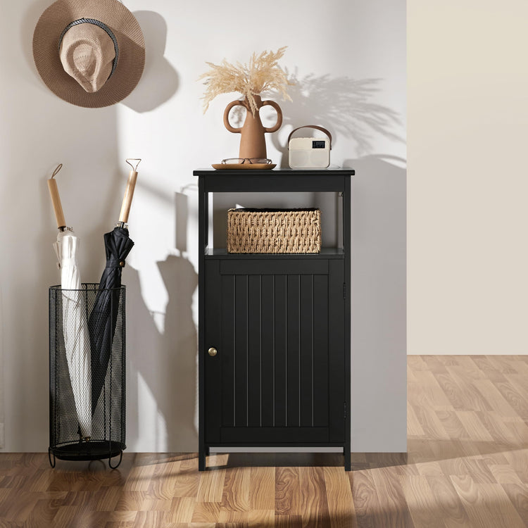Small Bathroom Storage Cabinet with Door & Open Shelf