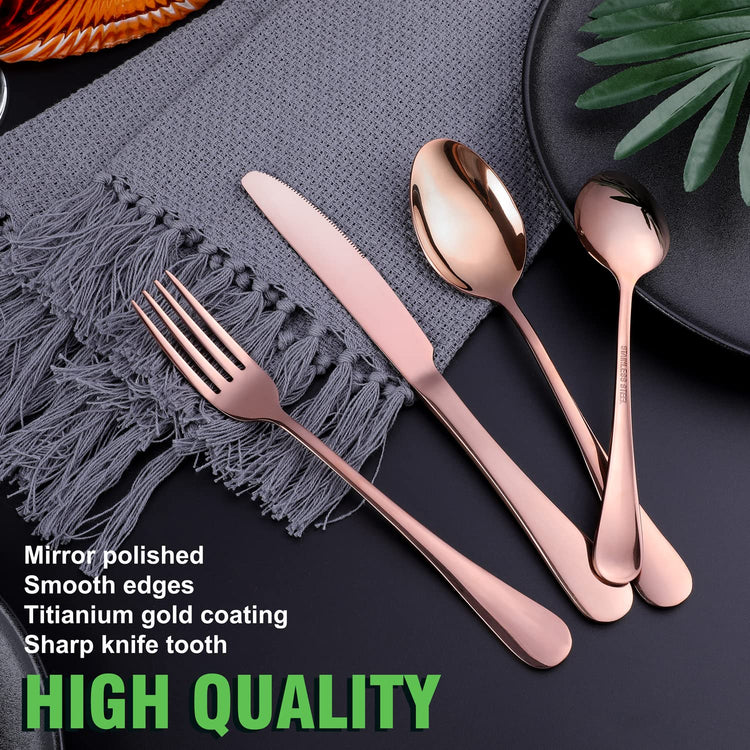 Copper Rose Gold Silverware Set (6 Count)