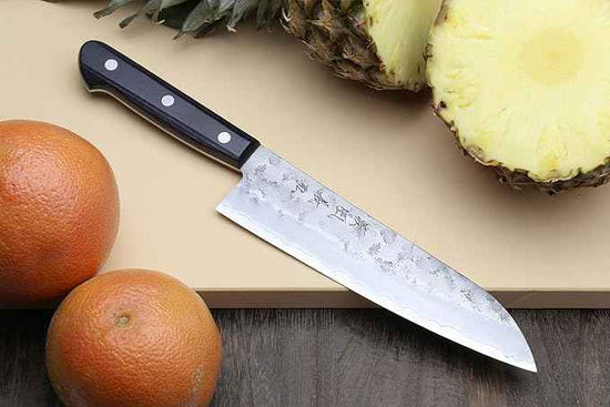 Yoshihiro Stainless Clad Nashiji Ginsan High Carbon Stain Resistant Steel Santoku Multipurpose Knife (7'' (180mm) & No Saya)