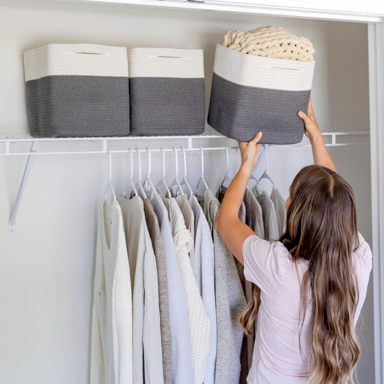 Storage Cubes 11 Inch Cotton Rope Woven Baskets for Organizing (3 Count)