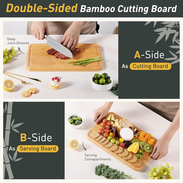 Extra Large Bamboo Board Charcuterie Wooden Cutting Chopping Board Butcher Block Nice Solid Thick Juice Groove Big Xl XXl xlarge Hardwood Kitchen Counter Organic Meat BBQ Kit(19.5" x 14" x 0.8")