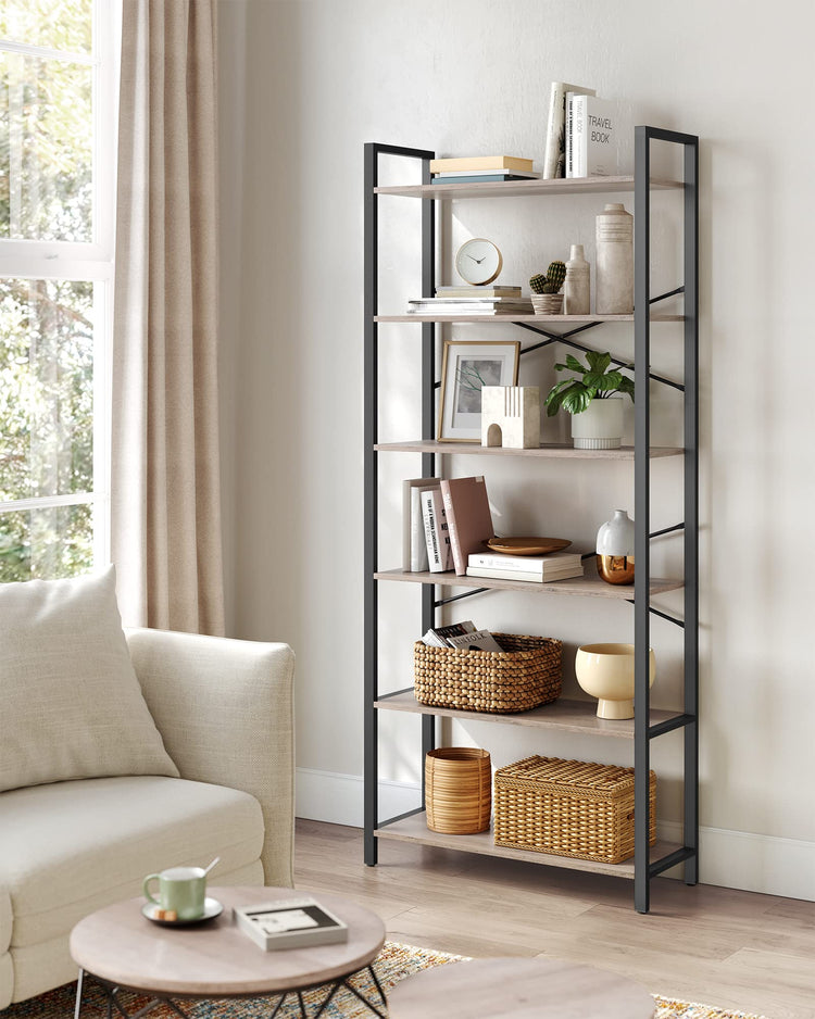 6 Tier Bookshelf with Steel Frame