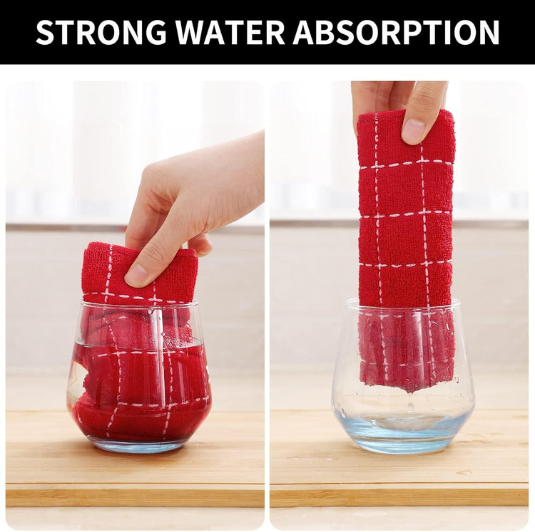 Homaxy 100% Cotton Terry Kitchen Towels(Red, 13 x 28 inches), Checkered Designed, Soft and Super Absorbent Dish Towels, 8 Pack