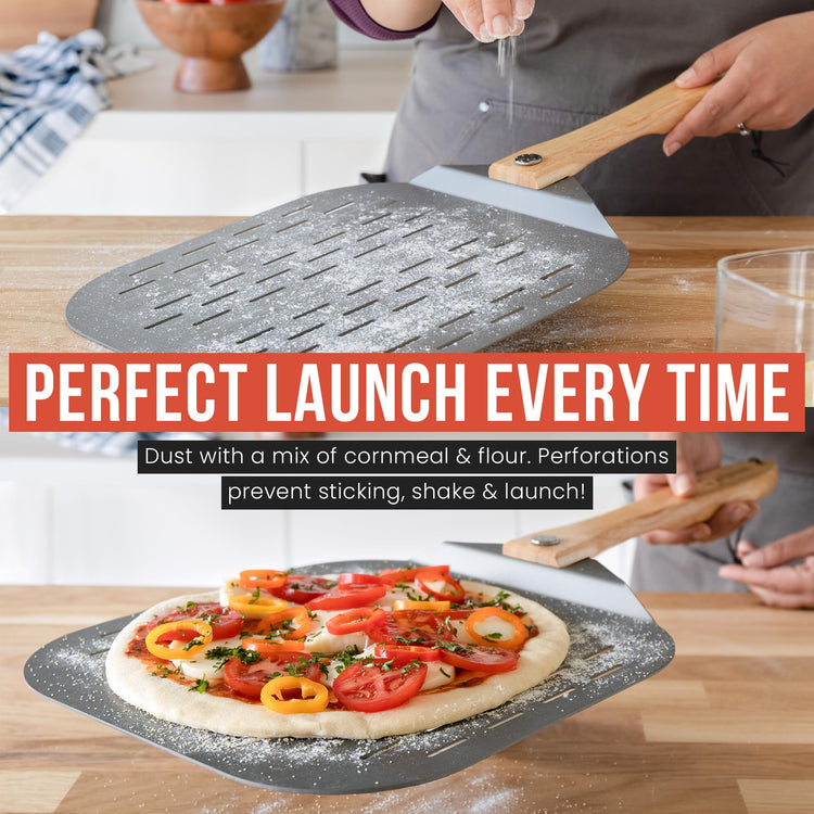 Aluminum Perforated Pizza Peel 16 Inch with Foldable Handle